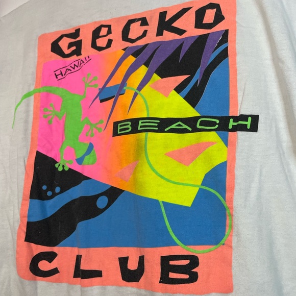 VTG Poly Tees white single stitch Gecko Beach Club Hawaii neon graphic tee sz XL - Picture 1 of 11